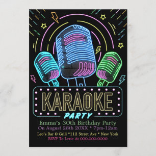 Neon Karaoke Födelsedagsfest Inbjudningar