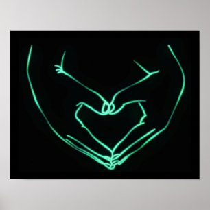 Neon Kärlek Hand Heart Line Art Teckning Cute Mode Poster