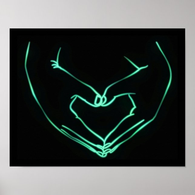 Neon Kärlek Hand Heart Line Art Teckning Cute Mode Poster (Framsidan)