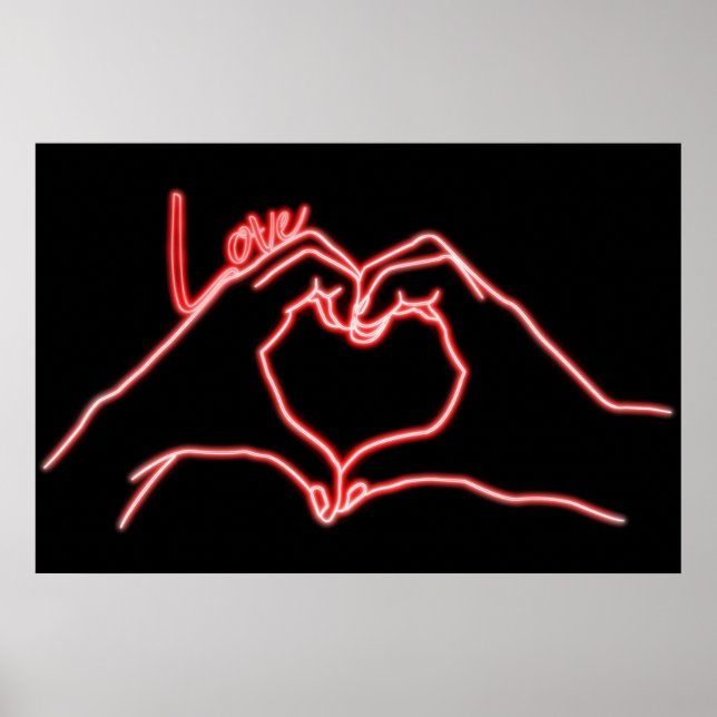 Neon Kärlek Hand Heart Line Art Teckning Cute Mode Poster (Framsidan)