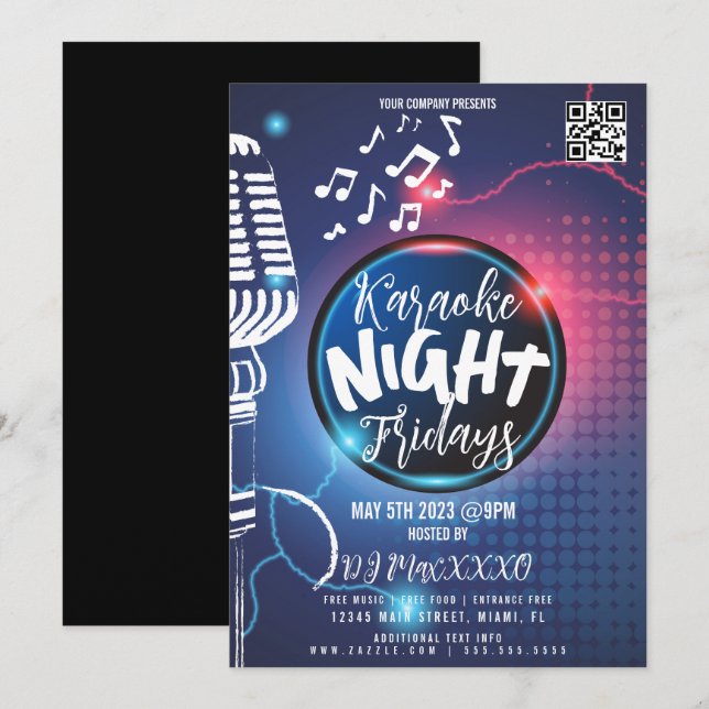 Neon Karoake Natt Evenemang Party Bar Klubb Flyer  Inbjudningar (Fram/baksida)