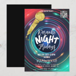 Neon Karoake Natt Evenemang Party Bar Klubb Flyer Inbjudningar