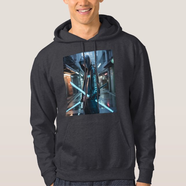 Neon Katana Streetwear Art Hoodie (Framsida)