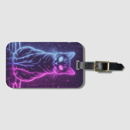 **Neon Katt Design – Lysande Futuristisk Kattkonst Bagagebricka