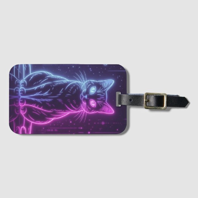 **Neon Katt Design – Lysande Futuristisk Kattkonst Bagagebricka (Framsida horisontal)