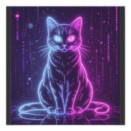 **Neon Katt Design – Lysande Futuristisk Kattkonst Fototryck
