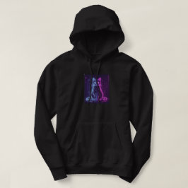 **Neon Katt Design – Lysande Futuristisk Kattkonst Hoodie
