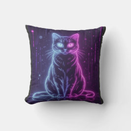 **Neon Katt Design – Lysande Futuristisk Kattkonst Kudde