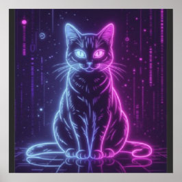 **Neon Katt Design – Lysande Futuristisk Kattkonst Poster