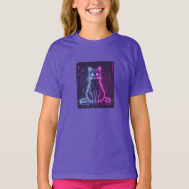 **Neon Katt Design – Lysande Futuristisk Kattkonst T Shirt