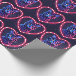 Neon Katt Hjärta Design – Söt Lysande Kattunge Kär Presentpapper