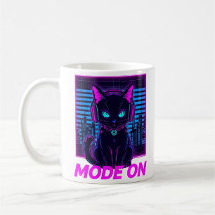 Neon Kattläge PÅ - Cyberpunk Gamer Kat Kaffemugg