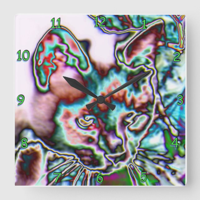 Neon Kattunge Fyrkantig Klocka (Framsida)