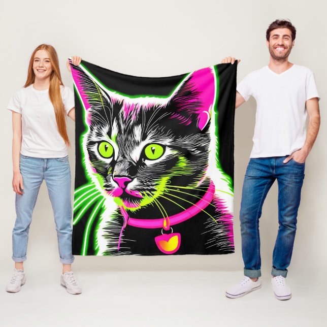 Neon Kattunge Kattdjur Art Fleecefilt (På plats)