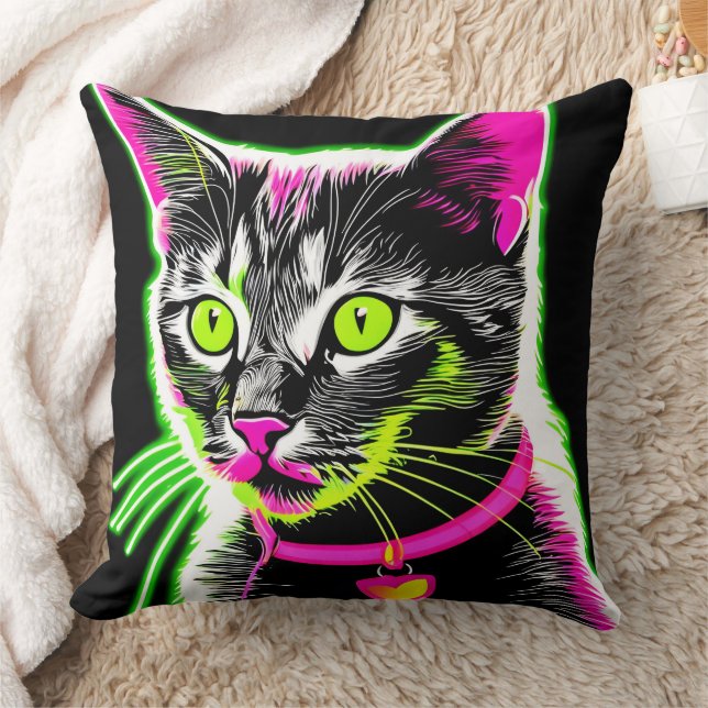 Neon Kattunge Kattdjur Art Kudde (Filt)