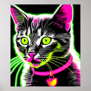 Neon Kattunge Kattdjur Art Poster