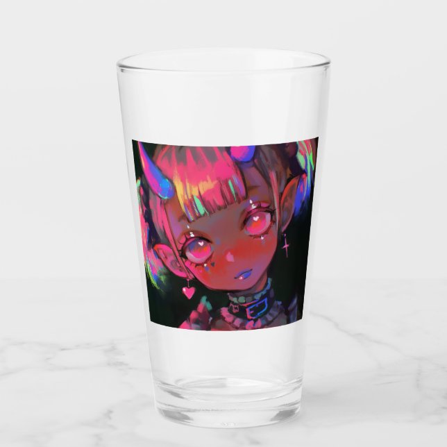 Neon Kawaii Djävulsflicka Pastell Goth Glaskopp (Framsida)