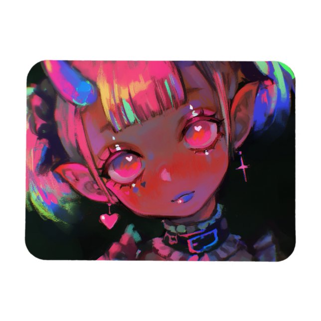 Neon Kawaii Djävulsflicka Pastell Goth Magnet (Horisontell)