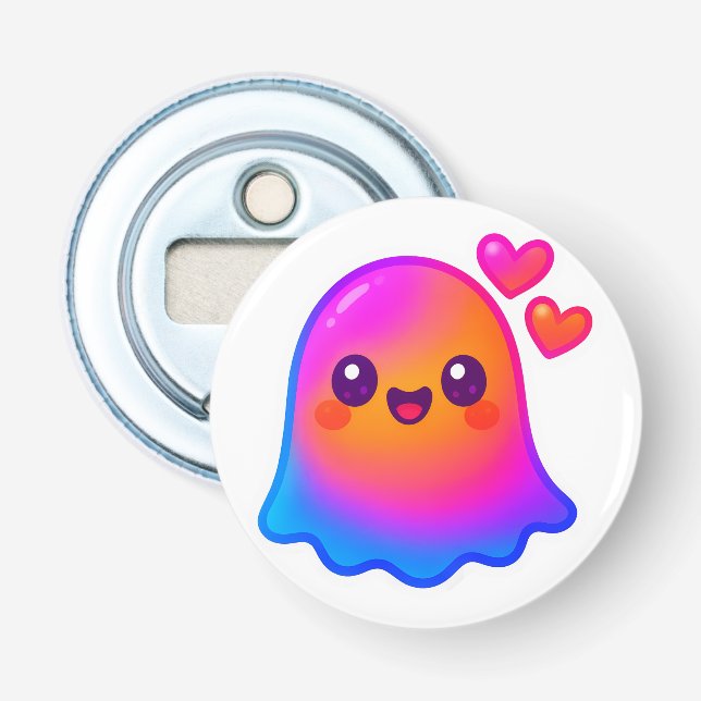 Neon Kawaii Ghost med övertoningsglöd och Flasköppnare (Framsidan)
