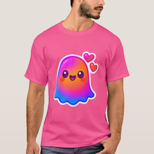 Neon Kawaii Ghost med övertoningsglöd och T Shirt (Framsida)