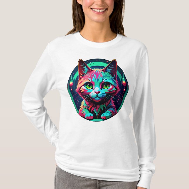 Neon Kawaii Kitten T Shirt (Framsida)