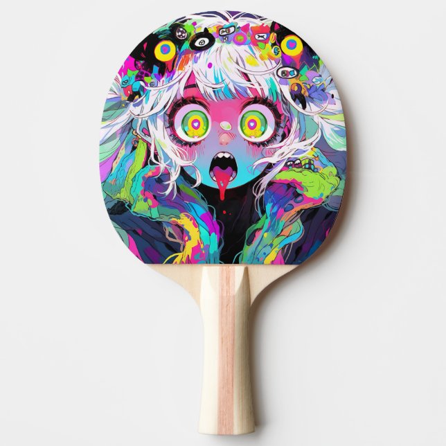 Neon Kawaii Shockwave: Psychedelic Anime Girl Pingisracket (Framsidan)