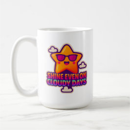 Neon Kawaii Star - "Shine even on Cloudy Days" Kaffemugg