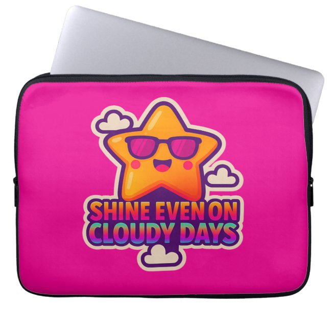 Neon Kawaii Star - "Shine even on Cloudy Days" Laptop Fodral (Framsidan)