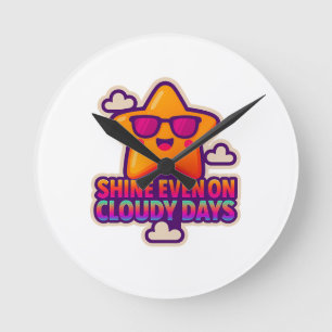 Neon Kawaii Star - "Shine even on Cloudy Days" Rund Klocka