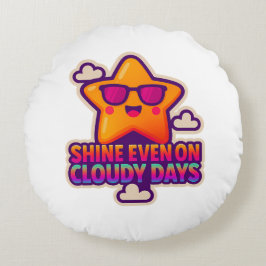 Neon Kawaii Star - "Shine even on Cloudy Days" Rund Kudde