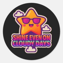 Neon Kawaii Star - "Shine even on Cloudy Days" Runt Klistermärke