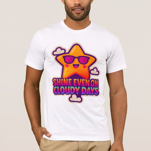 Neon Kawaii Star - "Shine even on Cloudy Days" T Shirt (Framsida)