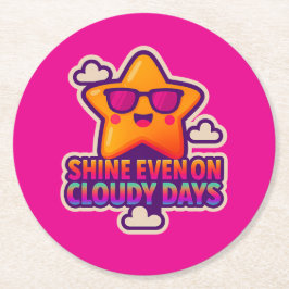 Neon Kawaii Star - "Shine even on Cloudy Days" Underlägg Papper Rund