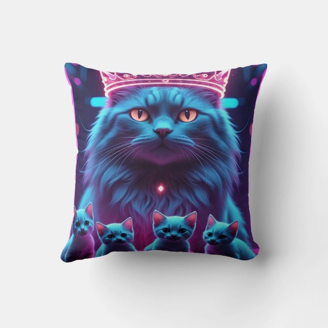 Neon King Cat & Cute Kittens  Kudde (Baksida)