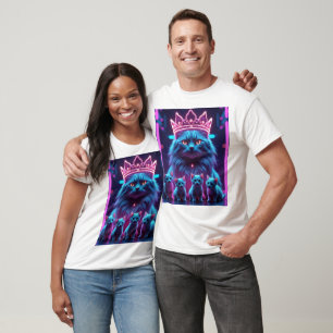 Neon King Cat & söta kattungar Livlig neon popko T Shirt