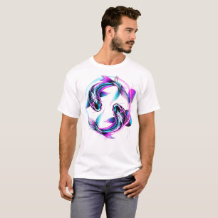 Neon Koi Fisk Yin Yang Grafisk Konst T Shirt