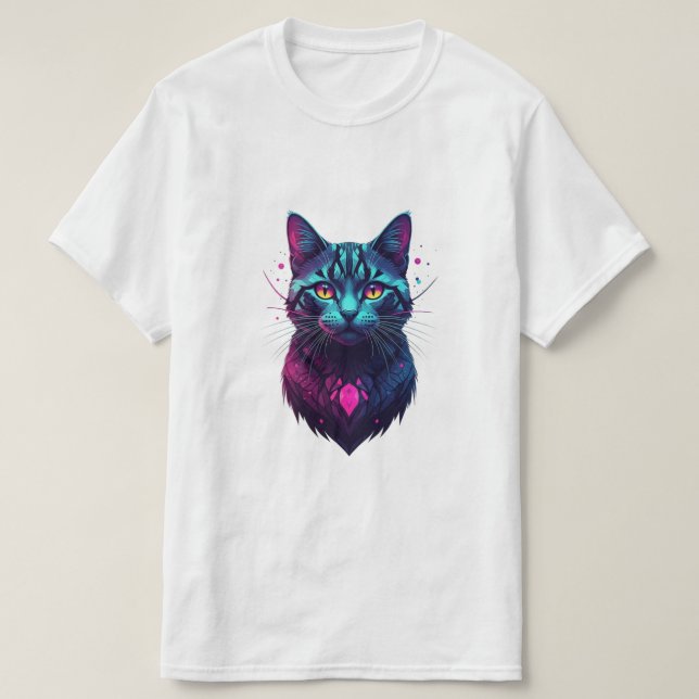 Neon Kosmisk Katt Illustration T Shirt (Design framsida)