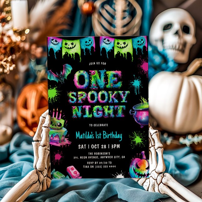 Neon Kuslig Halloween 1-årsfest Inbjudningar (Skapare uppladdad)