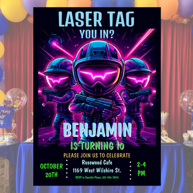 Neon Laser Märkre Födelsedagsfest inbjudan (Skapare uppladdad)