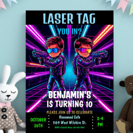 Neon Laser Märkre Födelsedagsfest inbjudan