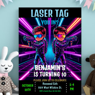 Neon Laser Märkre Födelsedagsfest inbjudan