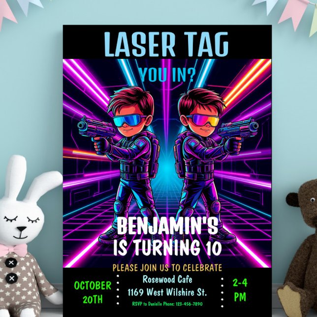 Neon Laser Märkre Födelsedagsfest inbjudan (Skapare uppladdad)