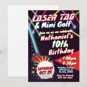 Neon Laser Märkre och Mini Golf Birthday-inbjudan Inbjudningar