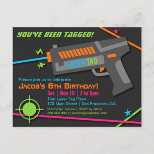 Neon Laser Tag Födelsedagsfest Inbjudningar