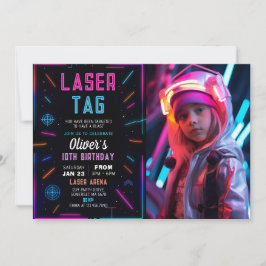 Neon Laser Tag Födelsedagsfoto Inbjudan