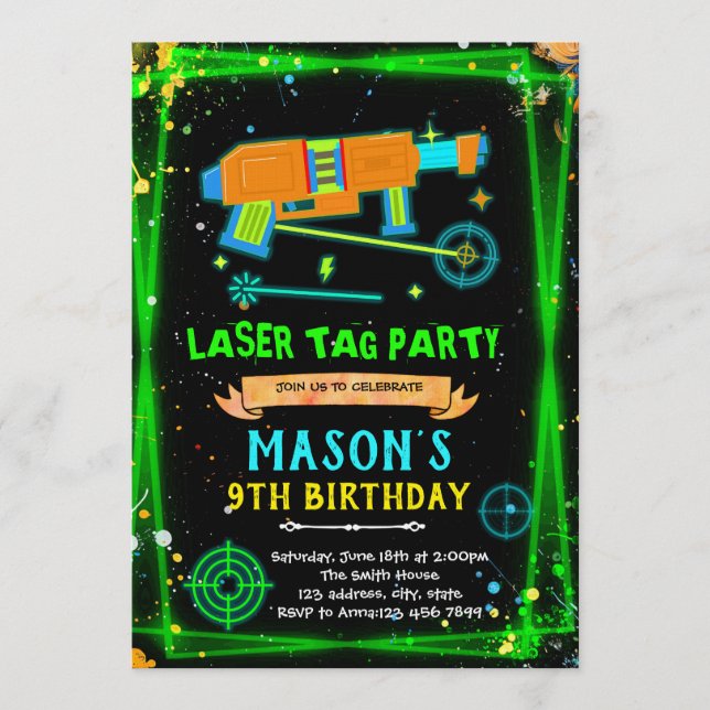 Neon Laser Tag pojktema inbjudan (Framsida)