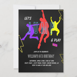 Neon Låt oss Jump Barns födelsedag Party Inbjudningar
