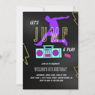 Neon Låt oss Jump Barns födelsedag Party Inbjudningar