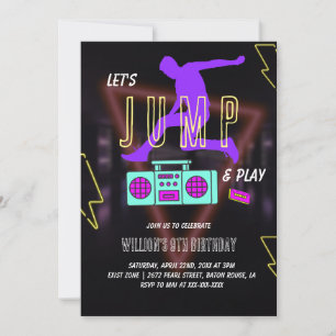 Neon Låt oss Jump Barns födelsedag Party Inbjudningar