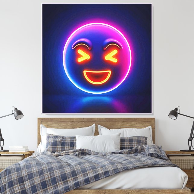 Neon Laughing Emoji Joy Canvastryck (Insitu (sovrum))
